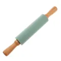Mattarello in silicone verde con manici in legno, utensile antiaderente per cucina. - Mattarello / Verde Petrolio