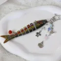 Creative segmented fish keychain with ocean charms metal pendant cute bag charm accessory - Style C - Spotted Brown