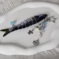 Segmented fish keychain pendant with ocean charms and multi-bead decoration variant - Style D - Spotted Cyan