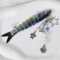 Segmented fish keychain with ocean charms, cute resin fish bag pendant and metal keyring. - Style E - Rippled Blue