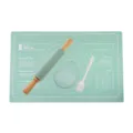 Set di tappetini per pasticceria in silicone con mattarello, spatola e pennello. - Confezione da 4 / Sacchetto OPP / Verde Petrolio