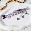 Segmented fish metal keychain with cute marine charms and colorful bead decorations. - Style F - Fish Scale Pink