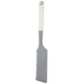 Spatule de pâtisserie en silicone gris et blanc avec bord dentelé et trou de suspension. - Marise de cuisine (Manche en plastique)