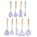 Set d'ustensiles de cuisine en silicone avec manches en bois, variante mauve. - Ensemble avec manches en bois