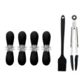 BBQ Corn Holder Set Stainless Steel Interlocking Corn Skewers with Brush and Tongs for Grilling - Black Corn Holder with Oil Brush & Food Tong Set