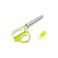 Multi-function 5-blade stainless steel kitchen scissors with green handle for herbs and vegetables. - Style A Herb Scissors