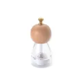 Manual wooden pepper and salt grinder with clear acrylic body and brass top knob for kitchen use. - Style B Small (Beechwood Round Head)
