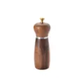 Manual walnut wood pepper grinder and sea salt mill with adjustable metal knob and steel ring. - Style C Small (Natural Wood)