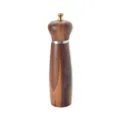 Manual walnut wood pepper grinder with metal ring and brass knob for kitchen use variant shot. - Style C Large (Natural Wood)
