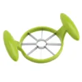 Stainless steel apple slicer with green handles, 8-blade fruit corer cutter tool for kitchen. - Green