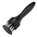 Black stainless steel meat tenderizer tool with sharp needles for kitchen cooking use. - Black