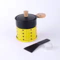 Portable mini round cheese raclette grill set with wooden handle and candle for melting cheese. - Yellow With Lid (Kraft Box)