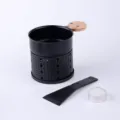 Portable mini round cheese melting pot raclette set with wooden handle and candle heater. - Black without Lid (Kraft Box)