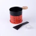 Portable mini round cheese raclette grill set with wooden handle and spatula for home use - No Lid / Red