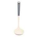 Two-tone silicone soup ladle, grey and beige kitchen cooking spoon with hanging hole. - Soup Spoon