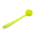 Long handled silicone bath brush with soft bristles for easy body massage and back scrubbing. - Lemon Green