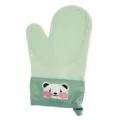Green silicone oven mitt heat resistant baking glove with cute bear cuff for kitchen cooking. - Single Piece / Green