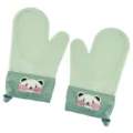 Silicone oven mitts heat resistant kitchen gloves with cute bear design non-slip baking pads. - 1 Pair / Green