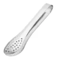 Stainless steel food tong with perforated design for kitchen, barbecue and serving meat. - 7 Inches (18x3.5 cm)
