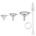 Set de 3 mini embudos de acero inoxidable con cepillo de limpieza para aceite y liquidos - Juego de 4 piezas de mango corto