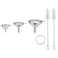 Juego de mini embudos de acero inoxidable con cepillos limpieza para aceite de cocina. - Juego de 5 piezas de mango corto