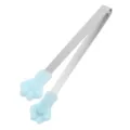 Stainless steel mini ice tong with light blue silicone cat paw tips, cute kitchen tool for sugar. - Solid Blue