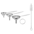 Juego de Mini Embudos de Acero Inoxidable para Aceite de Cocina con Cepillo - Juego de 4 piezas con mango largo