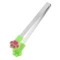 Stainless steel ice tongs with cute cat paw silicone tips, non-slip sugar clip tool. - Green (Resin)