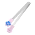 Stainless steel ice tongs with cute cat paw silicone grip, non-slip dessert and sugar food tongs - Light Pink (Resin)