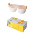 Pocheur d'œufs micro-ondes à double tasse en plastique outil de cuisine avec couvercle. - Double Trou - Boîte Couleur / Jaune