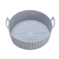 Grey silicone air fryer basket with handles, flexible baking pan for kitchen cooking daily use. - Gray