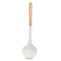 Mestolo da zuppa in silicone con manico in legno resistente utensile da cucina bianco - Cucchiaio da Minestra