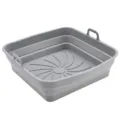 Foldable gray silicone square air fryer tray with handles for baking and cooking. - Gray
