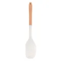 Spatola da cucina in silicone bianco con manico in legno per uso domestico quotidiano. - Leccapentole