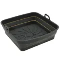 Square collapsible silicone air fryer liner black baking tray with handles for kitchen cooking. - Black