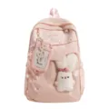 Rosa College-Stil Rucksack mit transparenter Tasche, Plüschhase und Stickerei-Details. - Musiknoten Edition / Rosa