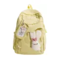 Gelber Schulrucksack mit süßem Plüschhasen, transparenter Fronttasche und lässigem Studentendesign. - Musiknoten Edition / Gelb