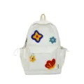 Witte nylon rugzak met kleurrijke geborduurde patches voor school en dagelijks gebruik. - Zonder Hanger / Wit