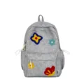 Casual grijs nylon rugzak voor studenten, schattige kleurrijke geborduurde bloemenpatches, groot. - Zonder Hanger / Grijs