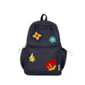 Stijlvolle nylon rugzak voor studenten, grote schooltas met schattige geborduurde bloemenpatches. - Zonder Hanger / Zwart
