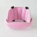 Pink baby car seat head support cushion detail, soft plush toddler sleeping auxiliary head rest pad. - Pink