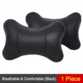 Cojin de cuello para coche de cuero negro reposacabezas transpirable en forma de hueso 2pz - Negro