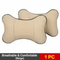 Cojin reposacabezas de coche de cuero beige con forma de hueso transpirable 1pc - Beige