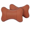 Almohada de cuello para coche de cuero marrón, reposacabezas en forma de hueso, 27x19cm confort. - Marrón