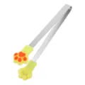 Stainless steel cat paw ice tong with silicone tips for sugar, ice cubes and small food items. - Yellow (Resin)
