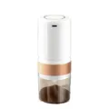 Rechargeable electric coffee grinder with clear powder container for kitchen daily use. - White