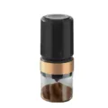 Portable electric coffee grinder with USB charging port, clear powder container for fresh beans. - Black