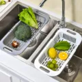 Cesta de drenaje extensible para fregadero de cocina de plástico verduras frutas - Retráctil / Gris