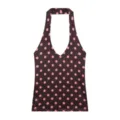 Women's brown and pink polka dot halter top, stylish sleeveless summer casual shirt. - XS / Tops