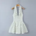 French sweet style halter neck black and white polka dot backless slim fit summer mini dress - S / Dresses / White Polka Dot